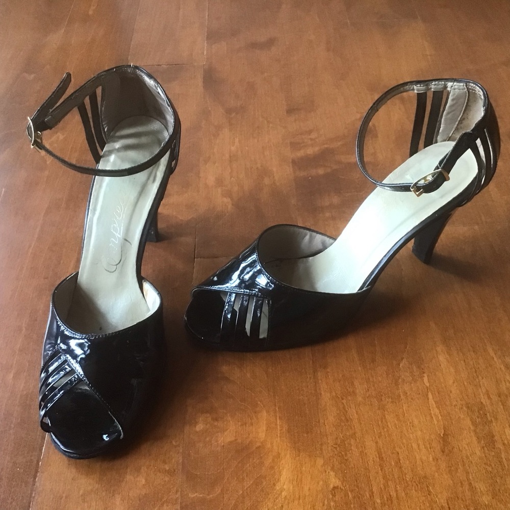Black Patent Peep Toe Heels